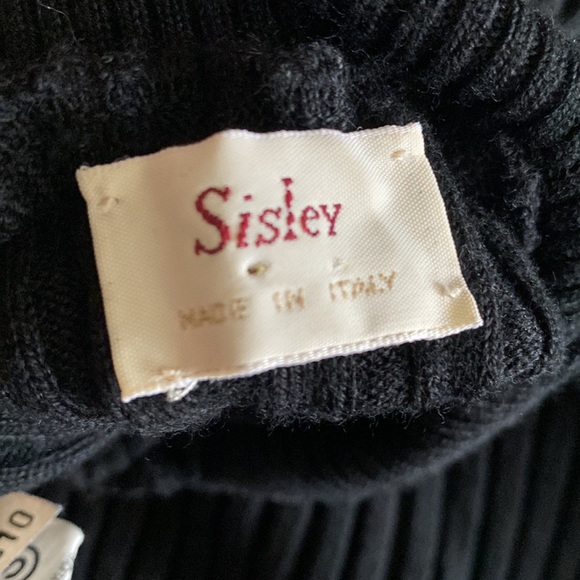 Sisley Italy black ribbed wool long sleeve turtle neck stretchy warm sweater - Picture 3 of 5